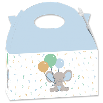 Caja chuches personalizada bautizo elefante globos azul