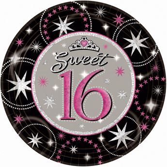 Imagen de Platos Dulce 16 Años Holográfico cartón 23cm (8 unidades)