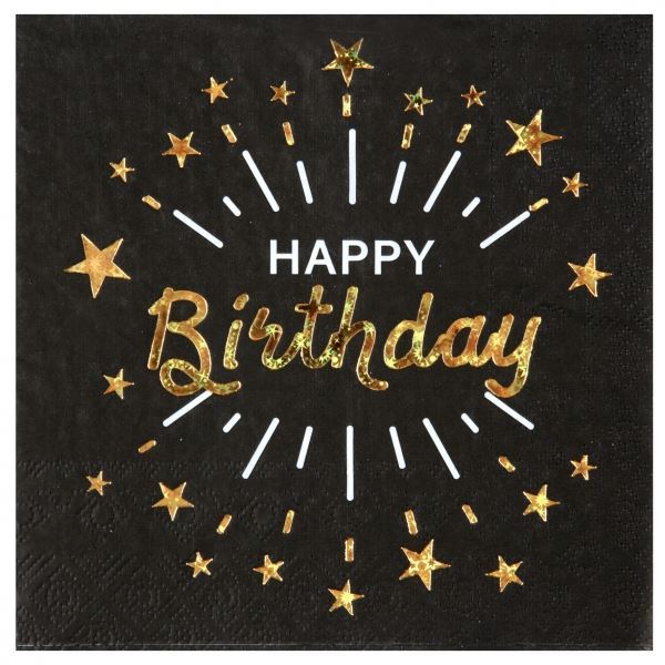 Picture of Servilletas Happy Birthday Negro/Dorado papel (10 uds.)