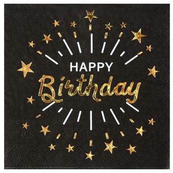 Imagens de Servilletas Happy Birthday Negro/Dorado papel 33cm (10 unidades)