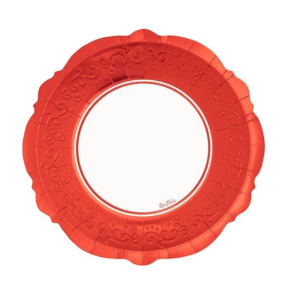 Imagens de Platos Blancos Liberty Borde Rojo cartón 27cm (8 uds.)