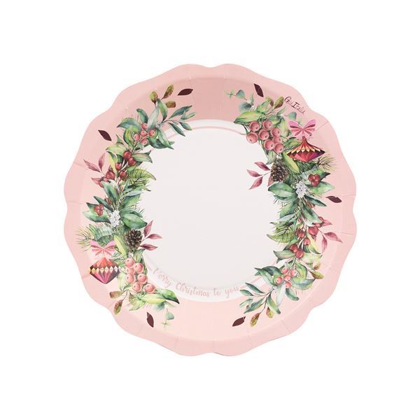 Picture of Platos Cerezas Navidad cartón 21cm (8 uds)