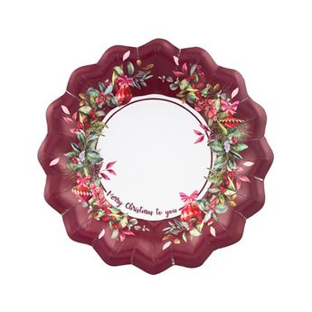 Picture of Platos Hondos Cerezas Navidad cartón 24cm (8 uds)