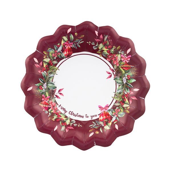 Picture of Platos Hondos Cerezas Navidad cartón 24cm (8 unidades)