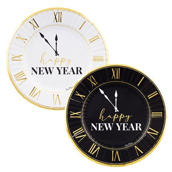 Imagen de Platos Happy New Year Reloj Mix cartón 23cm (8 unidades)