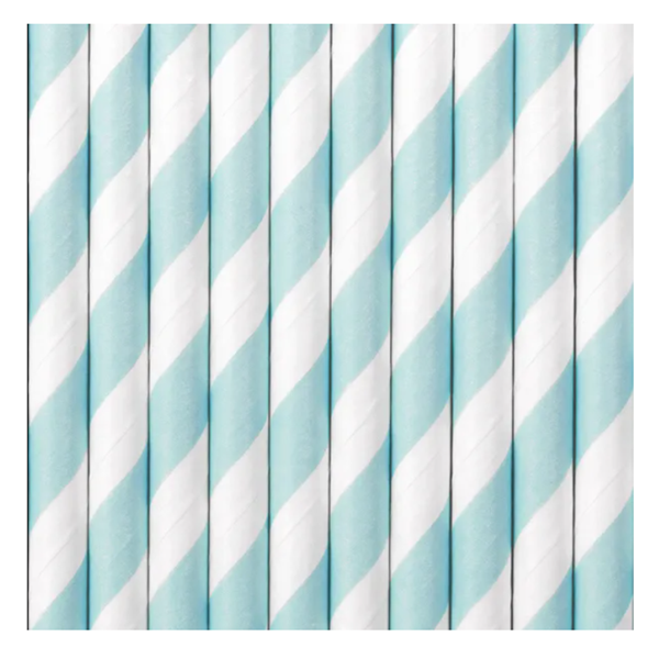 Picture of Pajitas Blancas Rayas Azul Pastel papel (10 uds.)