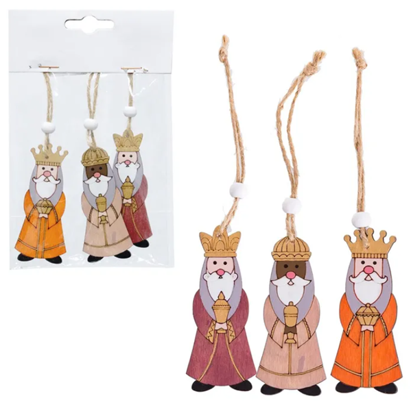 Imagen de Colgante Reyes Magos Navidad Madera (3 uds.)