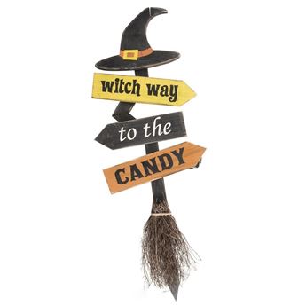 Imagens de Cartel Madera Escoba Bruja Truco Trato Halloween (90cm)