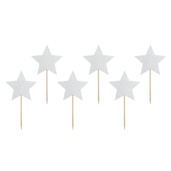 Imagen de Topper Cupcake Estrellas Plateadas 11.5cm (6 uds.)