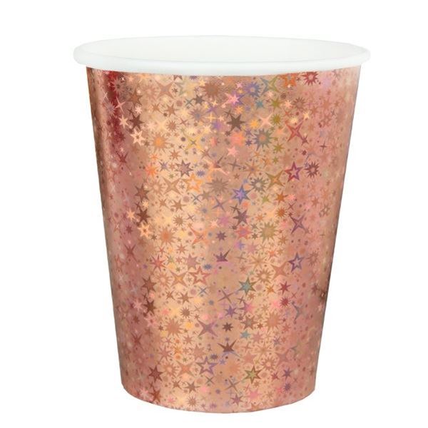 Picture of Vasos Rosa Dorado Chispas cartón (10 unidades)