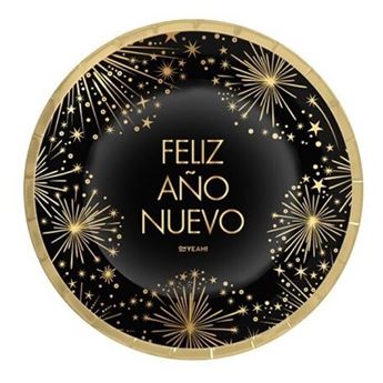 Imagen de Platos Feliz Año Nuevo Dorados Destellos cartón 23cm (6 unidades)