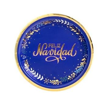Imagen de Platos Feliz Navidad Azul Noche cartón 18cm (8 uds.)