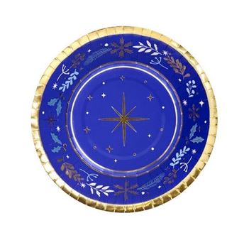 Imagen de Bol Feliz Navidad Azul Noche cartón 18cm (6 uds.)