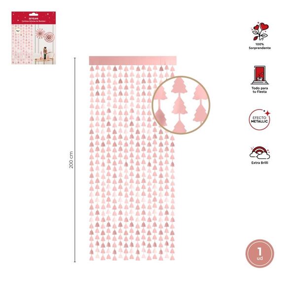 Imagen de Decorado Cortina Árbol Navidad Rosa Dorado (2m)
