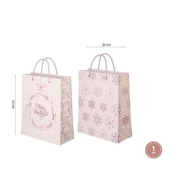 Picture of Bolsas Regalo Feliz Navidad Rosa 42cm x 30cm (2 uds.)