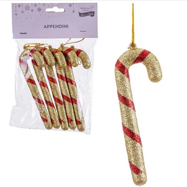 Imagens de Adornos Colgantes Bastones Dorados Purpurina 12cm (5 uds.)