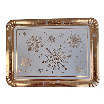 Picture of Bandeja Copos de Nieve Rosa dorado cartón 34cm (1 ud.)
