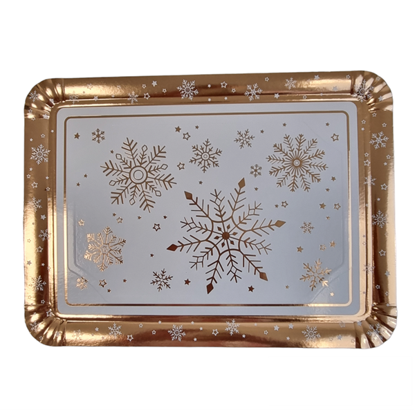 Imagen de Bandeja Copos de Nieve Rosa dorado cartón 34cm (1 ud.)