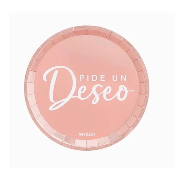 Picture of Platos Pide Un Deseo Rosa Dorado cartón 17cm (8 unidades)