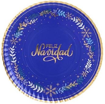 Imagen de Bandeja Redonda Navidad Azul Noche cartón 30cm (1 ud.)