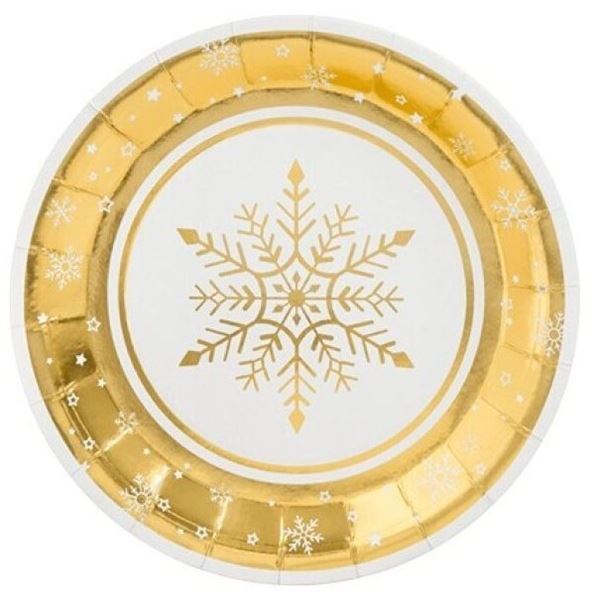 Imagen de Platos Copos de Nieve Oro cartón 23cm (6 uds.)