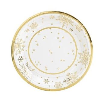 Imagen de Platos Copos de Nieve Oro cartón 18cm (8 uds.)