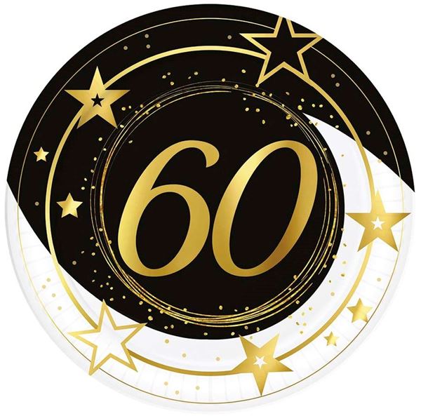Imagen de Platos 60 Cumpleaños Estrellas cartón 23cm (6 unidades)
