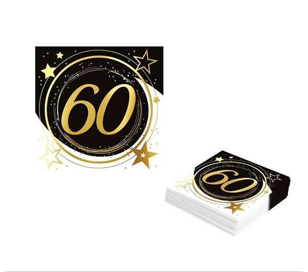 Picture of Servilletas 60 Cumpleaños Estrellas papel 33cm (12 unidades)