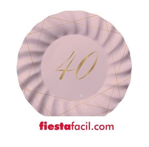 Picture of Platos 40 Cumpleaños Rosa cartón 20cm (8 unidades)