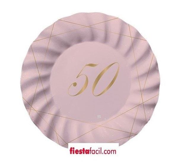 Imagens de Platos 50 Cumpleaños Rosa cartón 20cm (8 unidades)