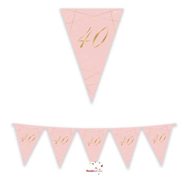 Imagen de Banderín Feliz 40 Cumpleaños Rosa y Dorado papel (3m)