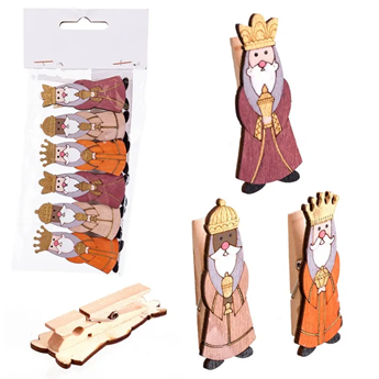 Imagen de Pinzas Reyes Magos Navidad Madera (6 unidades)