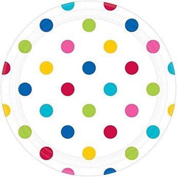 Imagen de Platos Blancos Lunares Colores cartón 23cm (8 unidades)