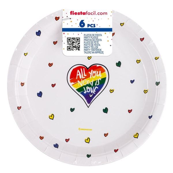 Imagen de Platos All You Need is Love cartón 23cm (8 unidades)