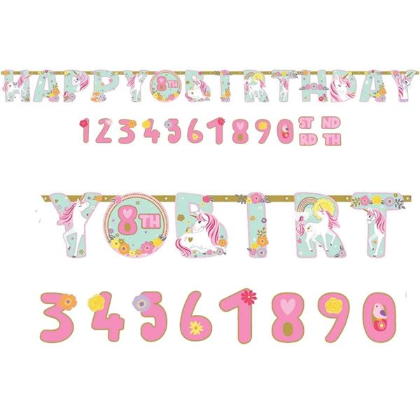 Imagen de Pancarta con Letras de Cumpleaños para añadir edad, unicornio mágico 3,2m