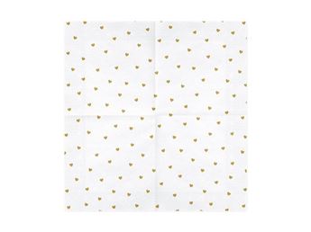 Imagen de Servilletas Blancas Corazones Dorados papel 33cm (20 unidades)