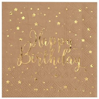 Imagen de Servilletas Happy Birthday Kraft Dorado papel 25cm (20 unidades)
