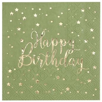 Imagen de Servilletas Happy Birthday Oliva Dorado papel 25cm (20 unidades)