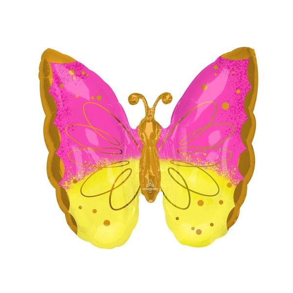 Picture of Globo Mariposa Rosa con Amarillo (63cm)
