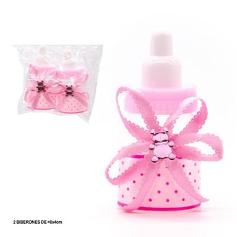 Imagen de Recuerdo Biberón Baby Rosa Osito 8cm x 4cm (2 unidades)