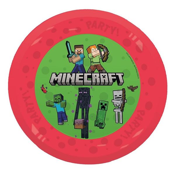 Imagen de Plato de Minecraft Rojo Plástico Duro Reutilizable 21cm (1 unidad)
