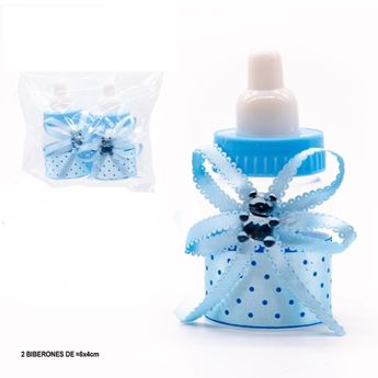 Imagen de Recuerdo Biberón Baby Azul Osito 8cm x 4cm (2 unidades)