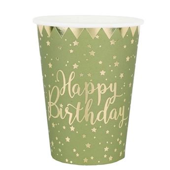 Imagen de Vasos Happy Birthday Oliva Dorado cartón (10 unidades)