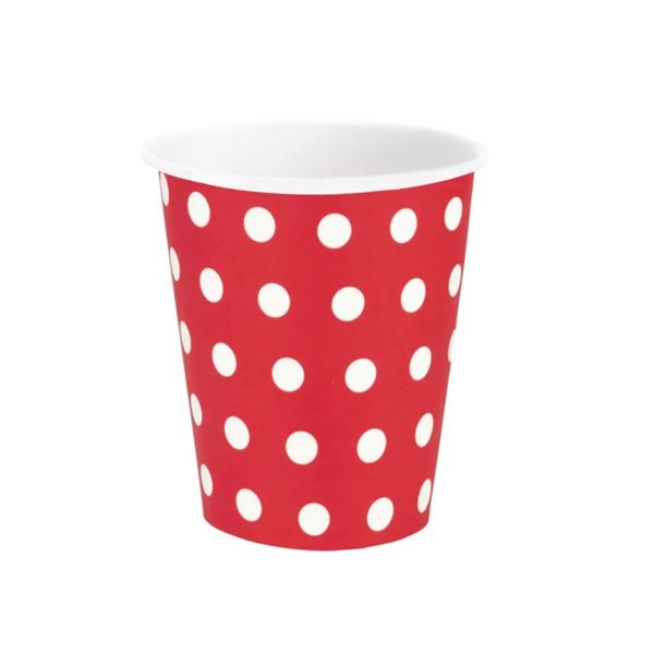 Picture of Vasos Rojos Lunares Blancos cartón (6 unidades)