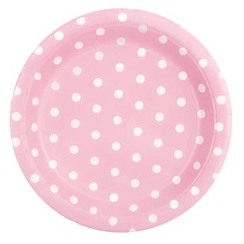 Imagen de Platos Rosas Lunares Blancos cartón 23cm (6 unidades)