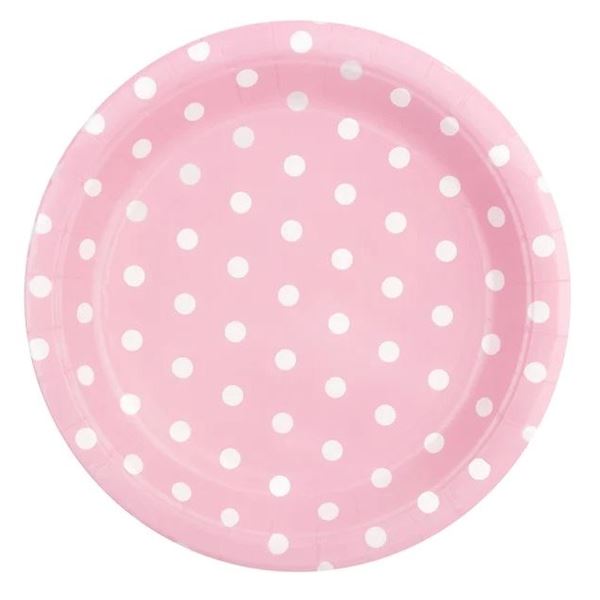 Imagen de Platos Rosas Lunares Blancos cartón 23cm (6 unidades)