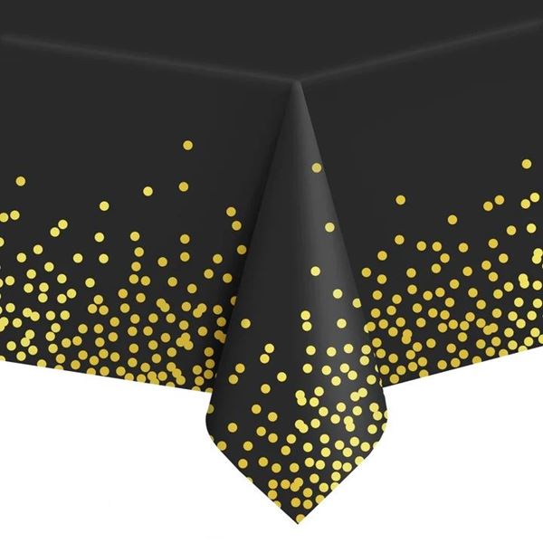 Imagens de Mantel Negro Lunares Dorados plástico (137cm x 274cm)