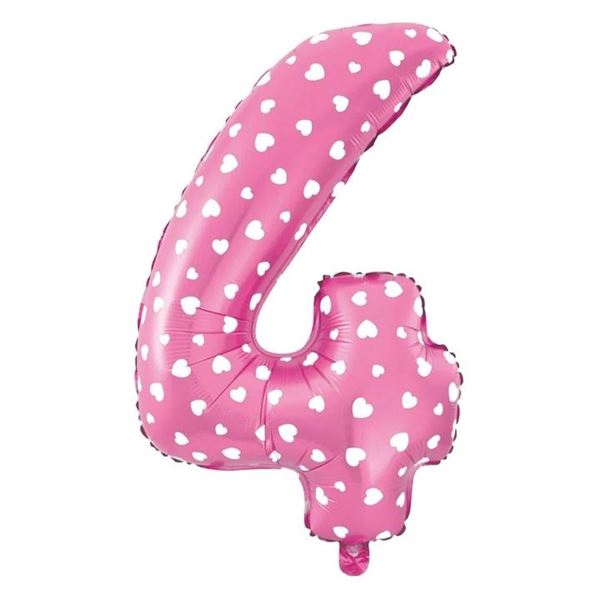 Imagen de Globo Número 4 Rosa corazones (90cm)