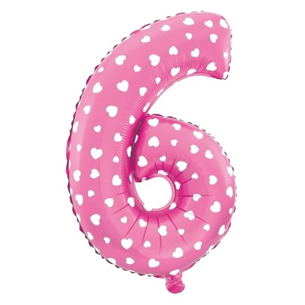 Picture of Globo Número 6 Rosa corazones (90cm)