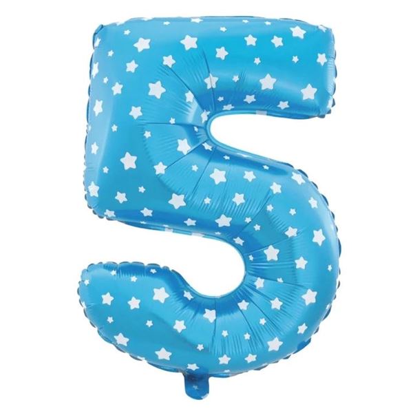 Imagen de Globo Número 5 Azul estrellas (90cm)